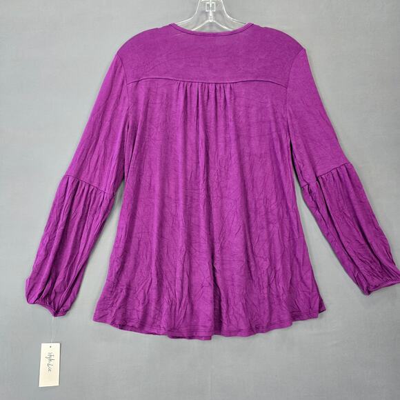 Style & Co Purple Shirt NEW Stretch Lace V-Neck Long Sleeves Top Women's Size M - Picture 3 of 11